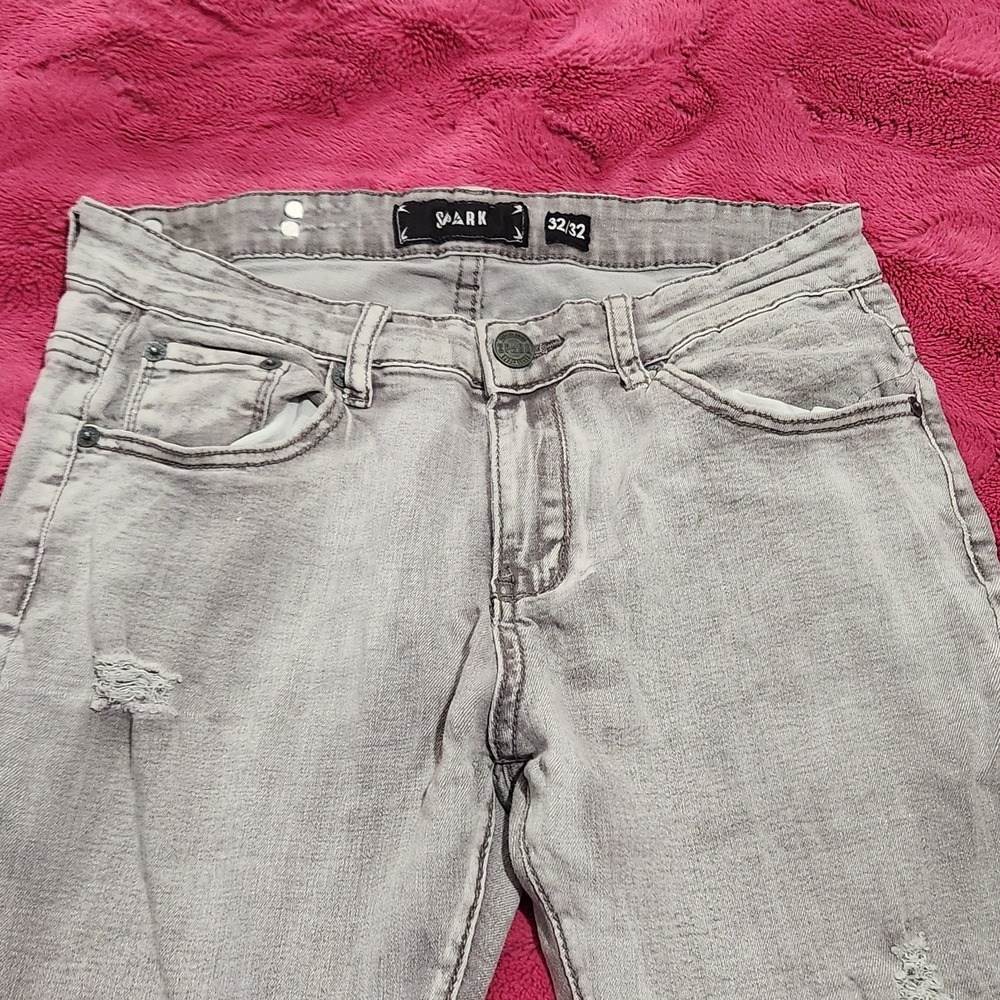 Spark Premium Denim Jeans Men's 32x32 Gray Distressed Slim Fit‎